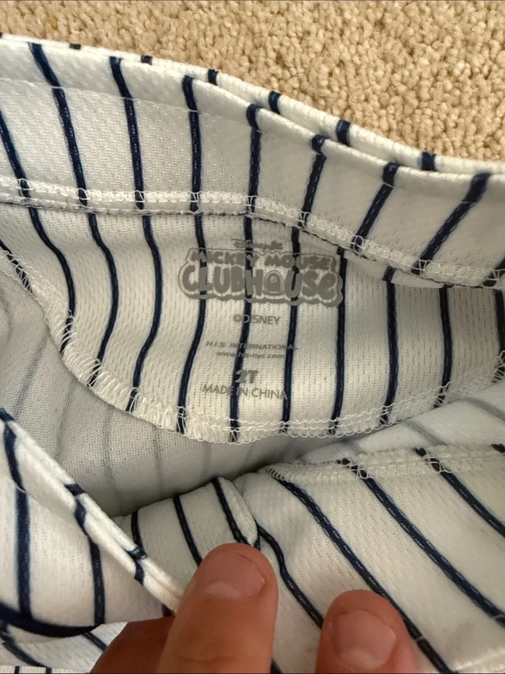Disney Mickey Mouse White & Navy Pinstripe Baseball Pajama Set